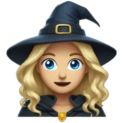 witch with gold hair and blue eyes angryly smiles sticker