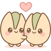 a pair of pistachios hugging, kawaii style, adorable faces, soft colors, heart above them sticker