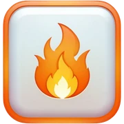a Tiny compressed Stylized Orange Fire symbol inside a pastel gradient white square icon sticker