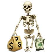 skeleton holding money bag sticker