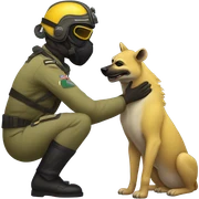 Yellow army Pilot with black mask googles, and then a big hyena kissing kissing him sticker
