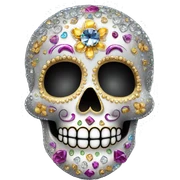 Realistic single isolated decorative sugar skull with sparkling diamonds and rhinestones  sticker