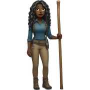 Dark Woman long hair  hiking full body with hiking sticks  sticker