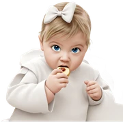 girl with blue eyes eating sticker