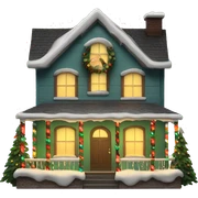 christmas house with lights on and garland sticker