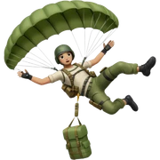 PUBG character falling from the sky with green parachute deployed sticker