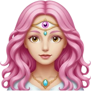 Pleiadian radiant glowing diva goddess woman female with third eye but light brown eyes and pink and white long wavy hair sticker