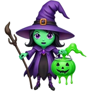 Make a purple and black halloween version haunted witch with green goo sticker