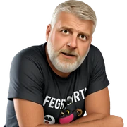 black shirt with beard sticker