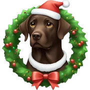 Chocolate Labrador wearing Christmas wreath sticker