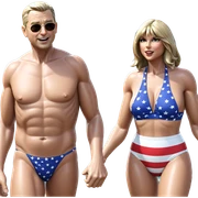 old man in american bikini sticker