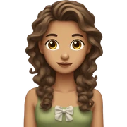 girl with olive skin, brown eyes and brown long wavy hair, an a bow sticker