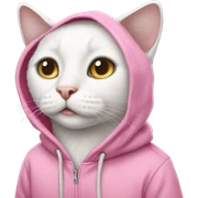 White cat wearing pink hoodie sticker