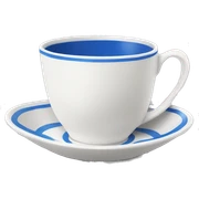 White tea cup with blue line and saucer sticker