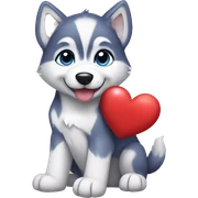 husky puppy holding heart sticker
