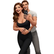 happy couple taking selfie sticker