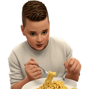 boy enjoying pasta indoors sticker