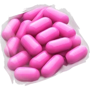pink pills in a plastic bag sticker