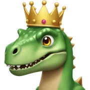 A dinosaur with a crown sticker