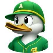 Cartoon mallard smiling with a green and yellow baseball hat on  sticker
