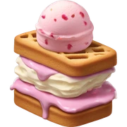a ice cream sandwich with a vanilla confetti cookie and strawberry ice cream in the inside sticker