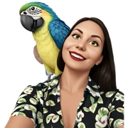 smiling girl with parrot sticker