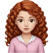 garota branca de cabelos longos cacheado partido ao meio castanho avermelhada com olhos castanhos e blusa rosa bebê sticker