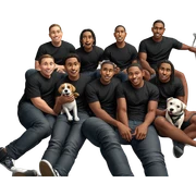boys in black shirts with dog sticker