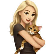 Beautiful skinny woman long dark brown hair in dark dress with gold earrings with man blond hair hug bengal cat sticker