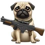 pug holding a rifle sticker