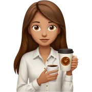 Chica de pelo  largo  castaño playera blanca  piel  morena con un café  sticker
