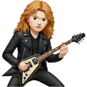 Dave mustaine from the band megadeth playing on his black Gibson flying v guitar large emoji leather jacket long redish blonde hair  sticker