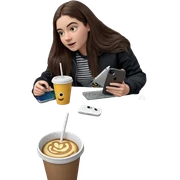 girl with cup and phone sticker
