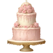 Vintage, highly detailed, rococo, Victorian, Birthday cake, pale pink, sticker