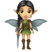 Female middle eastern, forest fairy, fairy wings, pointed elf ears, dark hair, vines, holding medieval sword sticker