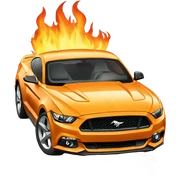 Ford mustang with flames sticker