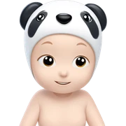 smiling girl with panda backdrop sticker