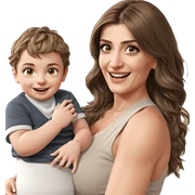 smiling girl with baby and boy sticker
