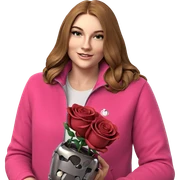 smiling girl with robot rose sticker