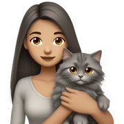 Dark brown straight hair girl with holding fluffy Siberian gray cat  sticker