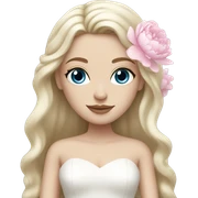 White bride with long light blonde hair and blue eyes with light pink peonies in hair white skin  sticker