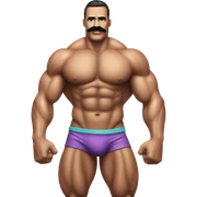 Muscular gay bodybuilder with mustache bikini realistic sticker