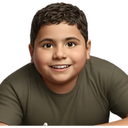 smiling boy with a bag sticker