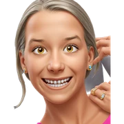 smiling older woman with jewelry sticker