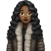 Pretty black girl in a fur coat with long wavy black hair sticker