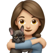 brown hair woman hugging dark gray french bulldog sticker