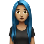 a girl with light tan skin, black T shirt  on,straight long blue hair, brown eyes, standing,very beautiful,very hot sticker