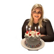 blonde girl with birthday cake sticker