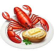 seafood lobster on a plate with butter and potato  sticker