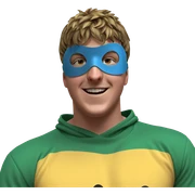 masked boy with a smile sticker